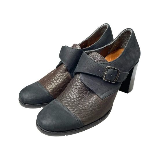 Chie Mihara block heel leather heels booties Size 38 black brown classy - Picture 1 of 11